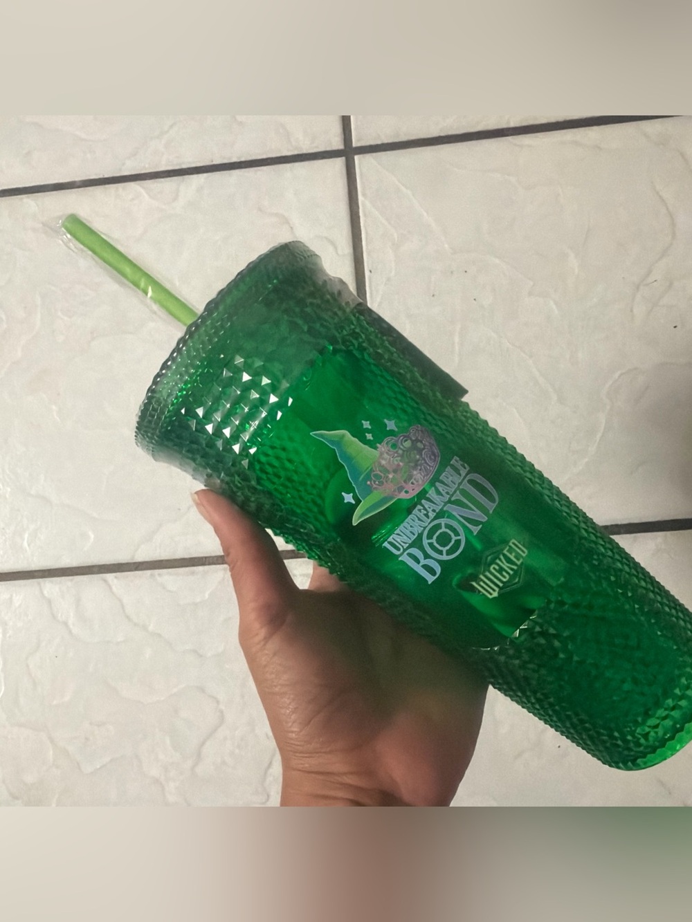 WICKED Green Diamond Tumbler Straw Lid Cup “Unbreakable Bond” Sealed W/Candy NWT